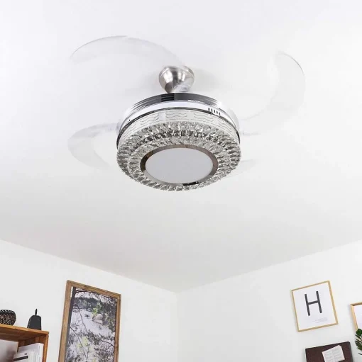Ventilateur De Plafond Bendigo Led Nickel Mat, Transparent, 1 Lumiere