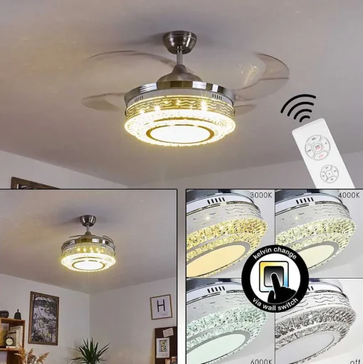 Ventilateur De Plafond Bendigo Led Nickel Mat, Transparent, 1 Lumiere