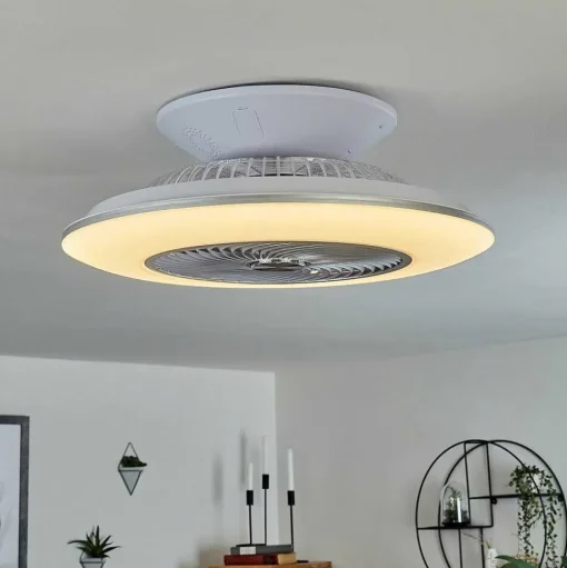 Ventilateur De Plafond Chaville Led Blanc, 1 Lumiere, Telecommandes