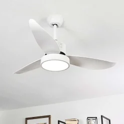 Ventilateur De Plafond Doha Led Blanc, 1 Lumiere, Telecommandes