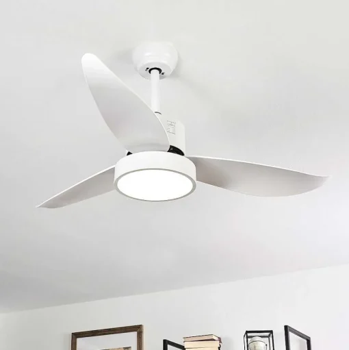 Ventilateur De Plafond Doha Led Blanc, 1 Lumiere, Telecommandes