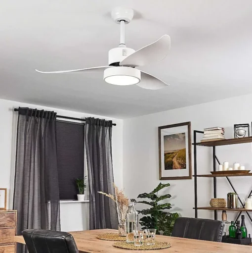Ventilateur De Plafond Doha Led Blanc, 1 Lumiere, Telecommandes