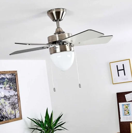 Ventilateur De Plafond Ellmau Chrome, Gris, Blanc, 1 Lumiere