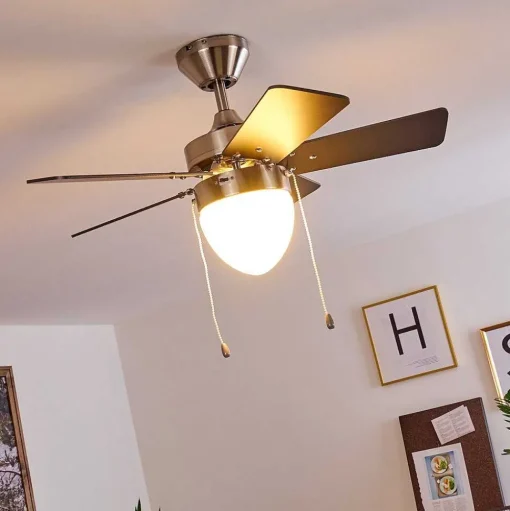 Ventilateur De Plafond Ellmau Chrome, Gris, Blanc, 1 Lumiere