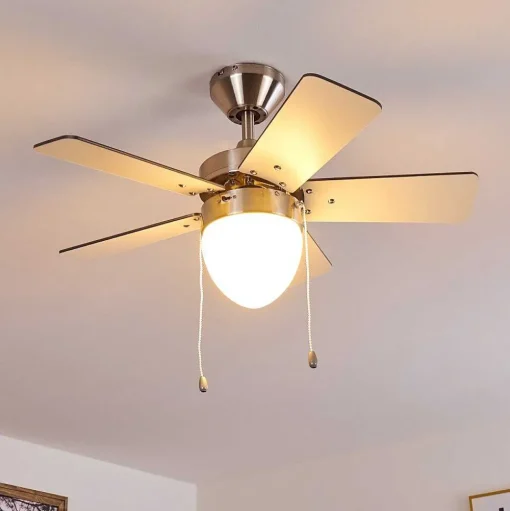 Ventilateur De Plafond Ellmau Chrome, Gris, Blanc, 1 Lumiere