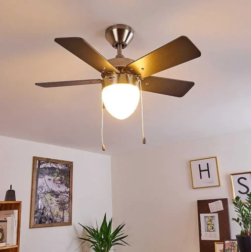 Ventilateur De Plafond Ellmau Chrome, Gris, Blanc, 1 Lumiere