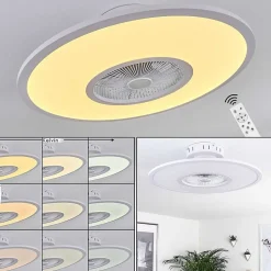 Ventilateur De Plafond Marmorta Led Blanc, 1 Lumiere, Telecommandes