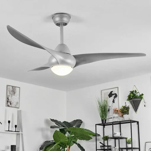 Ventilateur De Plafond Malloa Led Titane, 1 Lumiere, Telecommandes