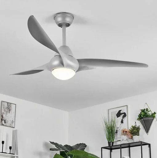 Ventilateur De Plafond Malloa Led Titane, 1 Lumiere, Telecommandes