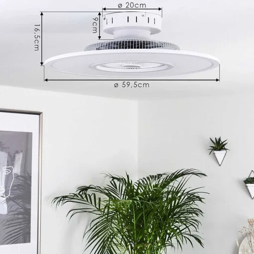 Ventilateur De Plafond Marmorta Led Blanc, 1 Lumiere, Telecommandes