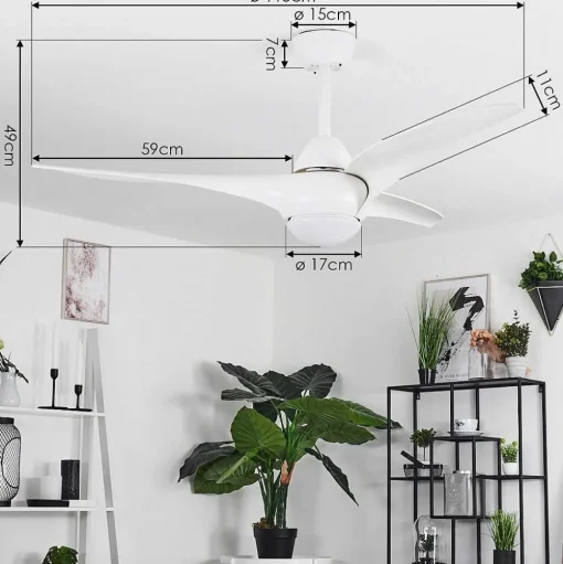 Ventilateur De Plafond Malloa Led Blanc, 1 Lumiere, Telecommandes