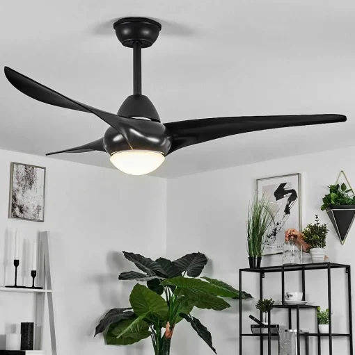 Ventilateur De Plafond Malloa Led Noir, 1 Lumiere, Telecommandes