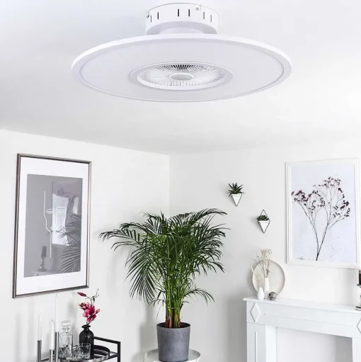 Ventilateur De Plafond Marmorta Led Blanc, 1 Lumiere, Telecommandes