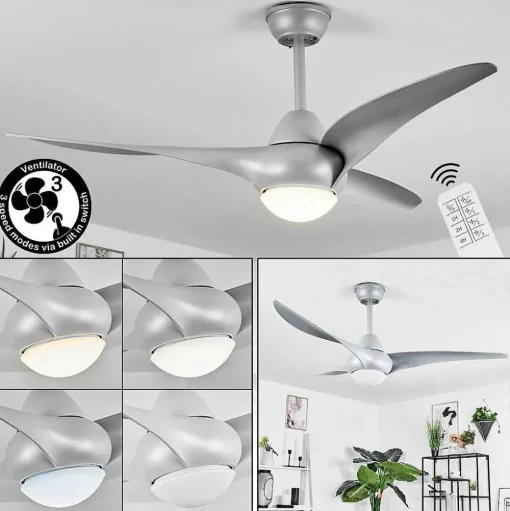 Ventilateur De Plafond Malloa Led Titane, 1 Lumiere, Telecommandes