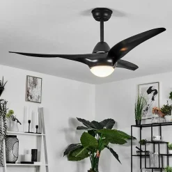 Ventilateur De Plafond Malloa Led Noir, 1 Lumiere, Telecommandes
