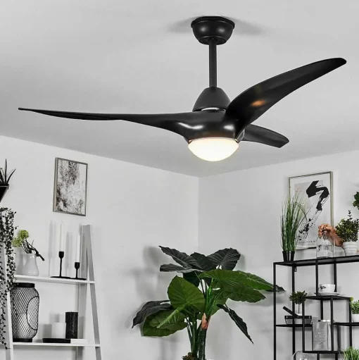 Ventilateur De Plafond Malloa Led Noir, 1 Lumiere, Telecommandes