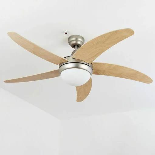 Ventilateur De Plafond Morino Ecru, Nickel Mat, 2 Lumieres, Telecommandes