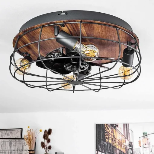 Ventilateur De Plafond Moscavide Brun, Couleur Bois, Noir, 4 Lumieres, Telecommandes