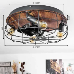 Ventilateur De Plafond Moscavide Brun, Couleur Bois, Noir, 4 Lumieres, Telecommandes