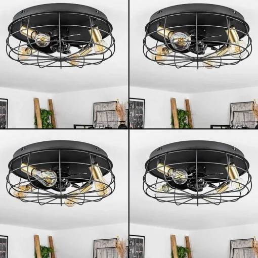 Ventilateur De Plafond Moscavide Laiton, Noir, 4 Lumieres, Telecommandes