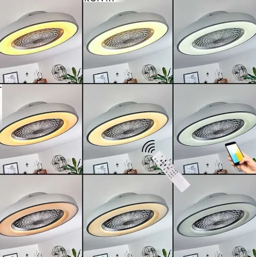Ventilateur De Plafond Penon Led Argente, 1 Lumiere, Telecommandes