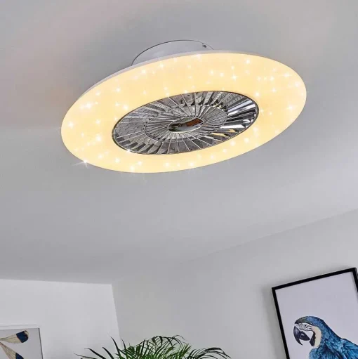 Ventilateur De Plafond Petrovac Led Chrome, Blanc, 1 Lumiere, Telecommandes