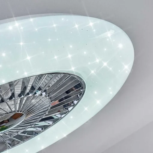 Ventilateur De Plafond Petrovac Led Chrome, Blanc, 1 Lumiere, Telecommandes