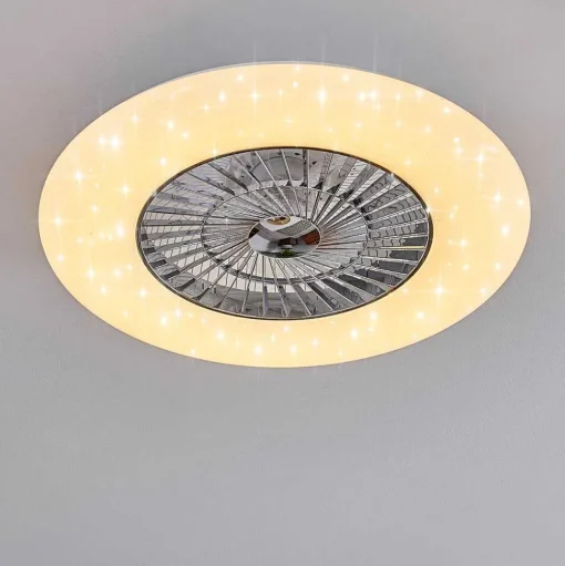 Ventilateur De Plafond Petrovac Led Chrome, Blanc, 1 Lumiere, Telecommandes