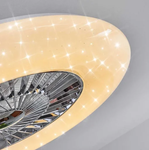 Ventilateur De Plafond Petrovac Led Chrome, Blanc, 1 Lumiere, Telecommandes