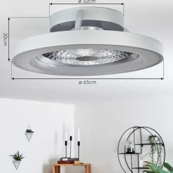 Ventilateur De Plafond Penon Led Argente, 1 Lumiere, Telecommandes