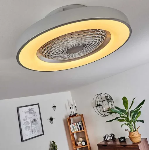 Ventilateur De Plafond Penon Led Argente, 1 Lumiere, Telecommandes