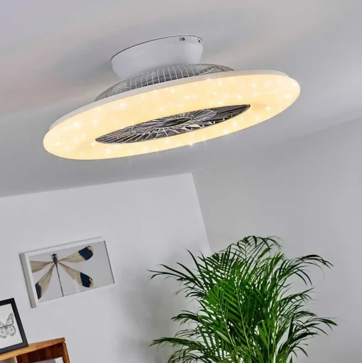 Ventilateur De Plafond Petrovac Led Chrome, Blanc, 1 Lumiere, Telecommandes