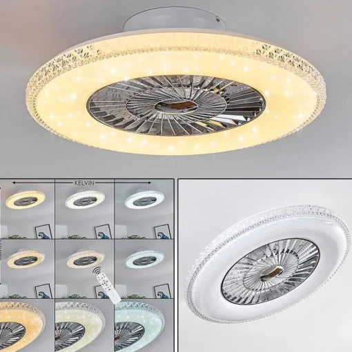 Ventilateur De Plafond Piacenza Led Chrome, Blanc, 1 Lumiere, Telecommandes