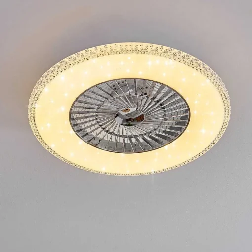 Ventilateur De Plafond Piacenza Led Chrome, Blanc, 1 Lumiere, Telecommandes