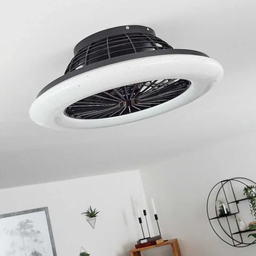 Ventilateur De Plafond Piraeus Led Noir, 1 Lumiere, Telecommandes