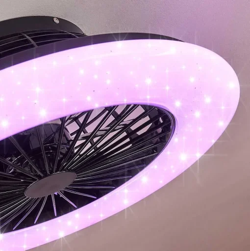 Ventilateur De Plafond Pireaus Led Noir, 1 Lumiere, Telecommandes, Changeur De Couleurs
