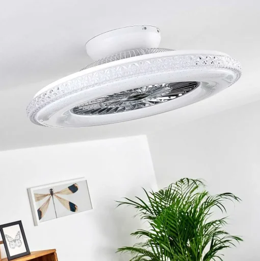 Ventilateur De Plafond Piacenza Led Chrome, Blanc, 1 Lumiere, Telecommandes