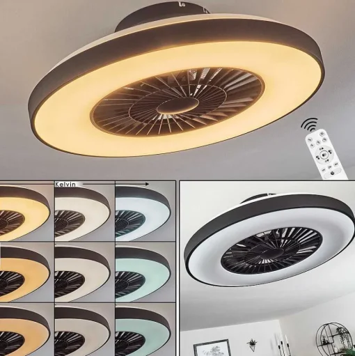 Ventilateur De Plafond Qualiano Led Noir, Blanc, 1 Lumiere, Telecommandes