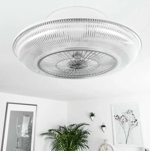 Ventilateur De Plafond Riccione Led Blanc, 1 Lumiere, Telecommandes, Changeur De Couleurs