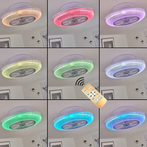 Ventilateur De Plafond Riccione Led Blanc, 1 Lumiere, Telecommandes, Changeur De Couleurs