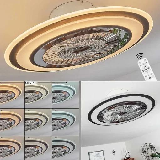 Ventilateur De Plafond Terradura Led Chrome, Noir, Blanc, 1 Lumiere, Telecommandes
