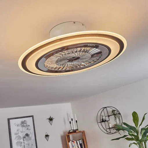 Ventilateur De Plafond Terradura Led Chrome, Noir, Blanc, 1 Lumiere, Telecommandes