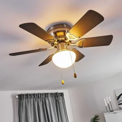 Ventilateur De Plafond Trillo Gris, Bois Clair, Nickel Mat, 1 Lumiere