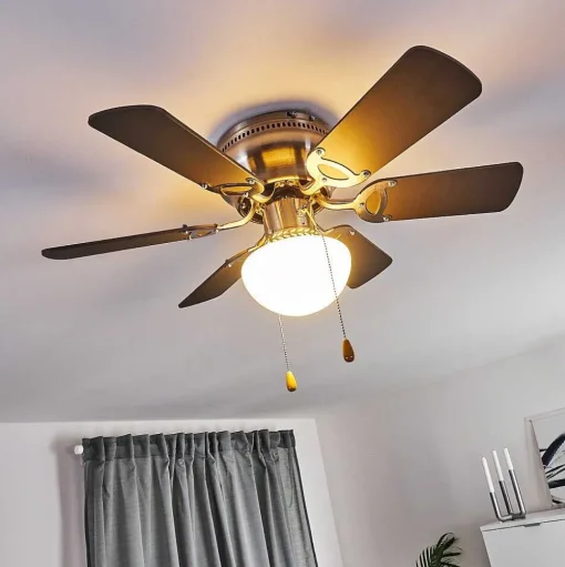 Ventilateur De Plafond Trillo Gris, Bois Clair, Nickel Mat, 1 Lumiere
