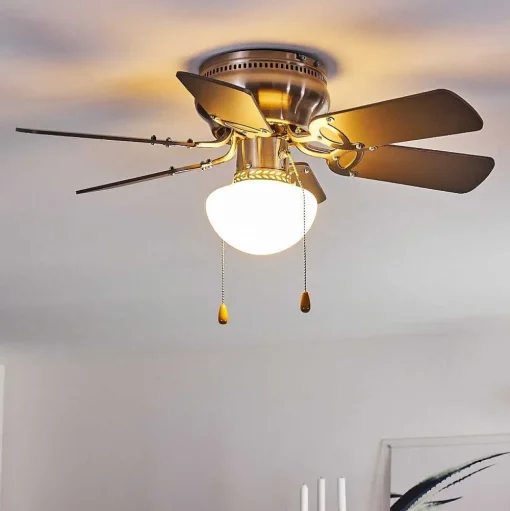 Ventilateur De Plafond Trillo Gris, Bois Clair, Nickel Mat, 1 Lumiere