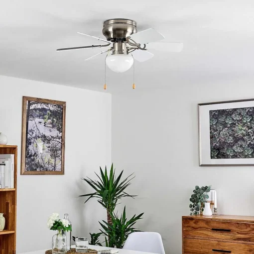 Ventilateur De Plafond Trillo Gris, Nickel Mat, Blanc, 1 Lumiere