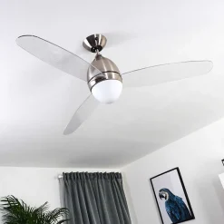 Ventilateur De Plafond Varazze Nickel Mat, Transparent, 1 Lumiere, Telecommandes