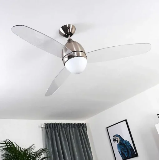 Ventilateur De Plafond Varazze Nickel Mat, Transparent, 1 Lumiere, Telecommandes