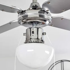Ventilateur De Plafond Valletta Chrome, Argente, Blanc, 1 Lumiere