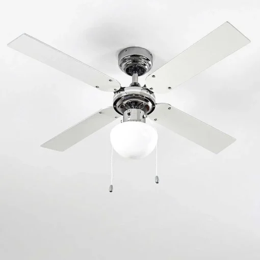 Ventilateur De Plafond Valletta Chrome, Argente, Blanc, 1 Lumiere